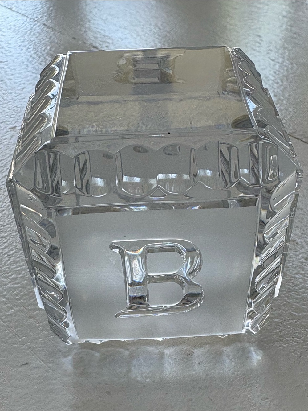 Waterford Crystal Clear Frosted Block with Raised 'B'
